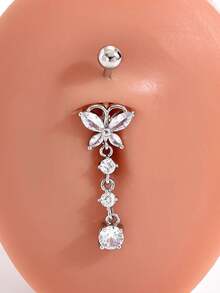 1入時尚朋克不鏽鋼耀眼立體蝴蝶/蜜蜂/花朵貝魯鈴鼻環,適用於女性和男性的身體穿孔日常珠寶配飾 - 銀色 - 查看 9