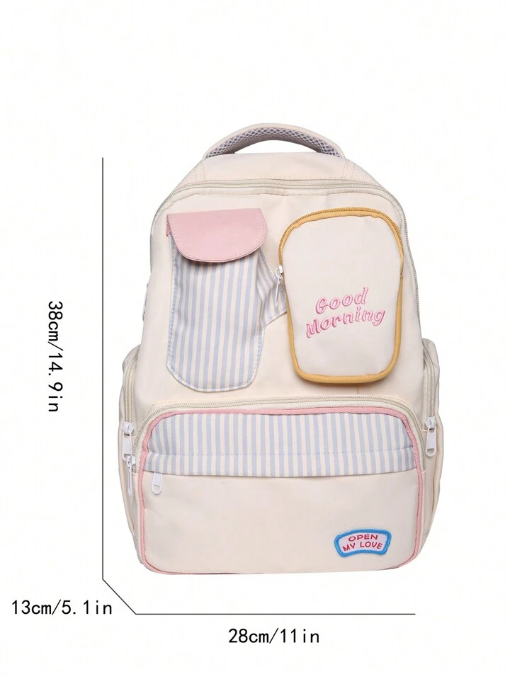 Uncommon Design Color Block Toast Backpack For Girls High School College Student Cute Knapsack SHEIN