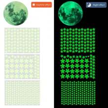 自粘式家居裝飾兒童臥室diy 3d夜光月亮星星壁貼,發光貼花,荧光滿月 - 薄荷綠 - 查看 2