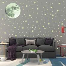 自粘式家居裝飾兒童臥室diy 3d夜光月亮星星壁貼,發光貼花,荧光滿月 - 薄荷綠 - 查看 8