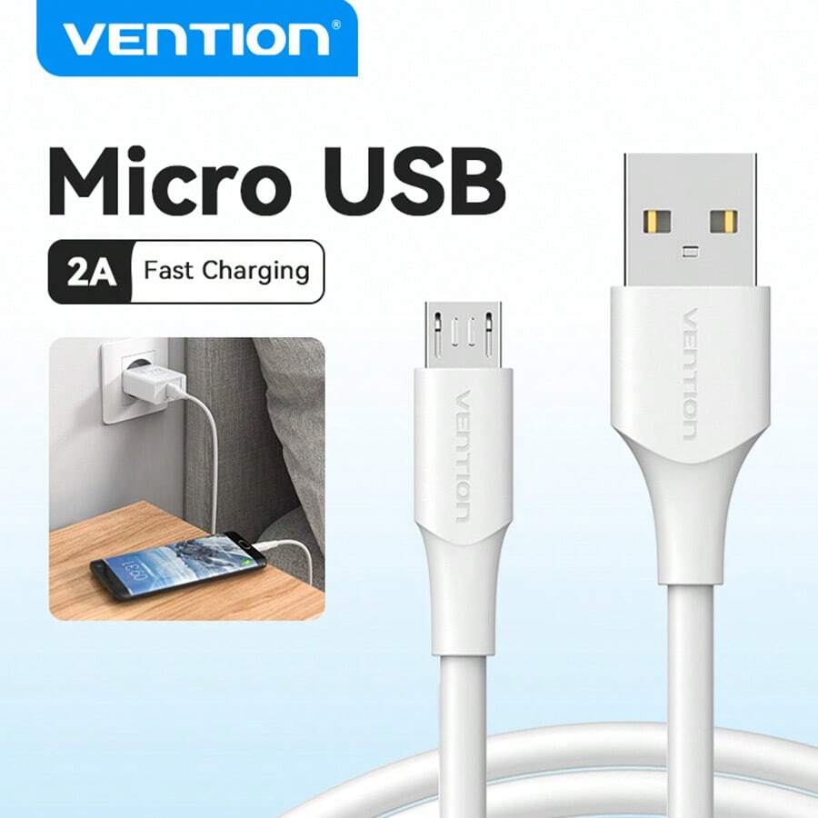 VENTION USB A 至 Micro USB 数据线快速充电线 60W 兼容 Android 手机/平板电脑，480mbps 数据传输速度，USB 数据线兼容三星 Galaxy S7/HTC 兼容 Android、Kindle，兼容 、相机、MP3 Micro-USB 铝合金 Nan - 白色 - 查看 1