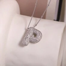 1 PC Silver Color A-Z Balloons Initial Letter Cubic  Pendant Necklace Chunky Personalized Alphabet Necklace For Women Jewelry - Antique Silver - View 13