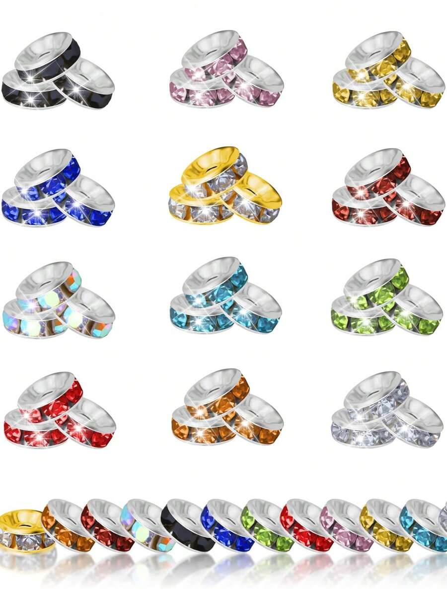 50pcs/Lot 4 6 8 10mm AB Color Rhinestone Rondelle Crystal Beads Round Loose Spacer Beads For Jewelry DIY Making Bracelet