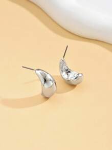 2入組歐美時尚極簡滴形耳環,適用於日常穿戴和辦公室工作 - 銀色 - 查看 9
