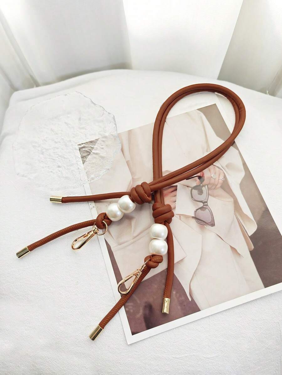 1 件女士优雅珍珠装饰 PU 单肩包，带可更换肩带 - 棕色 - 查看 1