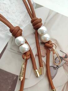 1 件女士优雅珍珠装饰 PU 单肩包，带可更换肩带 - 棕色 - 查看 3