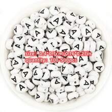 Yiwu Qiyou Accessories Co., LTD 500/200/100颗7毫米元音字母亚克力珠，白色底黑色字体，适用于制作手链、项链、手机链和各种DIY配件 - 黑與白 - 查看 7