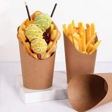 炸薯条架，纸质炸薯条杯熟食杯派对袋填充物用于冷冻甜点用品烘焙蛋糕爆米花冰淇淋零食牛皮纸杯架学校用品，返校 - 棕色 - 查看 8