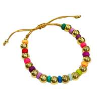 歐美風格銅鍍金珠子手鍊,波西米亞風格手編彩虹陶瓷手鍊女士款 - 杏色 - 查看 5