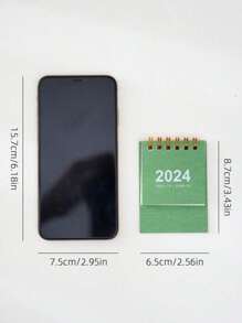 1 件简约 2024 迷你桌面日历 - 黑色 - 查看 12