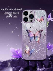 1 个粉色镀层 Tpu 蝴蝶图案防摔手机壳和 1 个粉色渐变闪光卡纸/带闪光手机壳/腕带手机壳/趣味手机壳（兼容 iPhone、、、Oppo、Redmi） - 粉色 - 查看 3