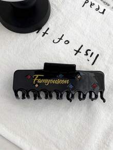 1 件裝女式黑色長方形水鑽鑲嵌大容量壓克力爪形髮夾 - 黑色 - 查看 6