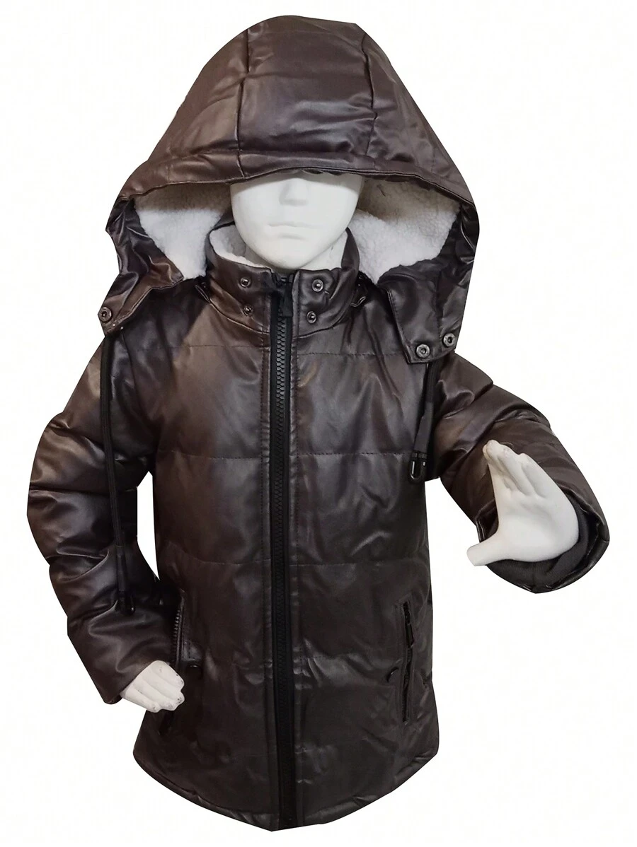 Chamarra  vini piel de niño con borrega - Marrón Chocolate - Ver 1