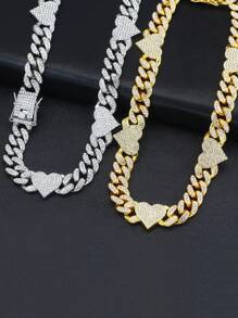 2件套欧美嘻哈风格个性化链条设计心形吊坠项链和手链