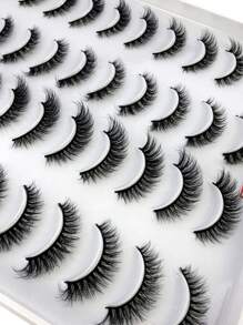 HBZGTLAD 20 对/套交叉浓密蓬松仿貂皮睫毛，适合自然纤长手工卷曲 3D 假睫毛化妆，混合款式条状睫毛、睫毛、睫毛、假睫毛 - 黑色 - 查看 6