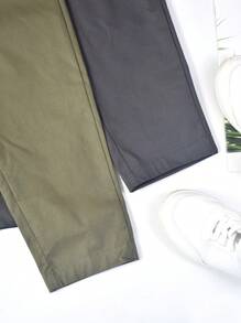 Young Boy 2pcs Drawstring Waist Pants - 軍綠色 - 查看 4