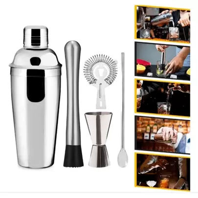 Kit Barman Coqueteleira Profissional Inox Drink Caipirinha 500ml 5 Peças