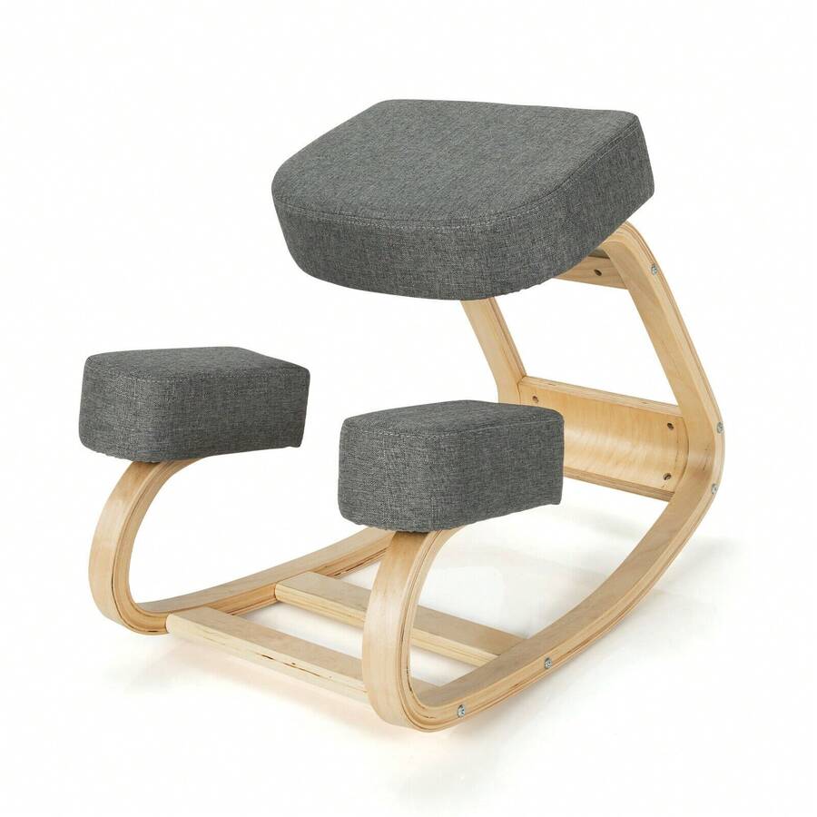 Ergonomic Kneeling Chair Rocking Office Desk Stool Upright Posture - 灰色 - 查看 1