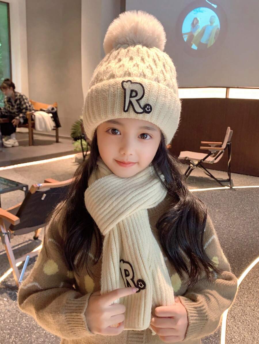 兒童藍色冬季套裝:針織帽子和圍巾,包括耳罩和頸暖器 - 藍色 - 查看 1