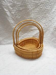 柳條心形手提花籃,情人節禮物,手工圓形籃適用於戶外聚會和野餐 - 花椒色 - 查看 3