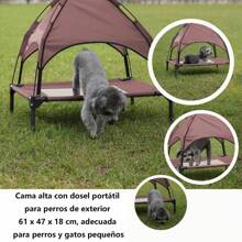 Portable Outdoor High Canopy Dog Bed 61 X 47 X 18 Cm, Suitable For Small Dogs And Cats - Brown - View 2