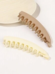 Conjunto de 2 pasadores para el cabello con dientes de color café con leche con acabado mate, de unicolor simple y versátil para coleta, sin deslizamiento, informal - Multicolor - Ver 5