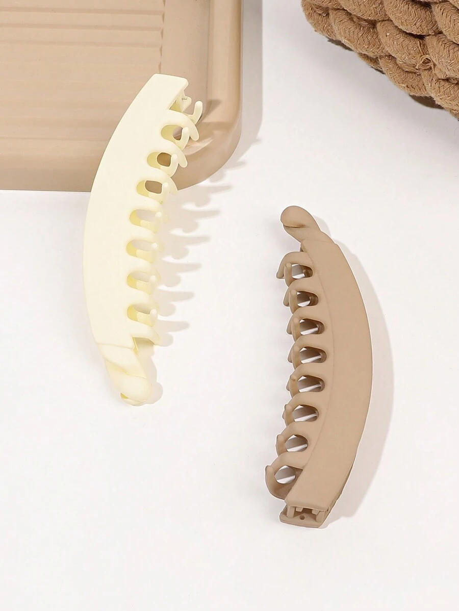 Conjunto de 2 pasadores para el cabello con dientes de color café con leche con acabado mate, de unicolor simple y versátil para coleta, sin deslizamiento, informal - Multicolor - Ver 1