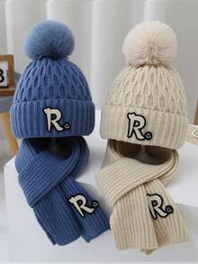 兒童藍色冬季套裝:針織帽子和圍巾,包括耳罩和頸暖器 - 藍色 - 查看 5