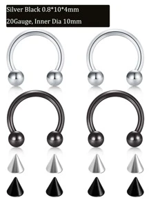 CIZME 4 件马蹄铁环配 8 件替换尖刺 20G 18G 16G 14G 不锈钢鼻中隔马蹄铁环眉毛唇肚脐腹部乳头穿孔环耳轮耳屏耳甲沟耳轮耳环替换尖刺 - 彩色 - 查看 15