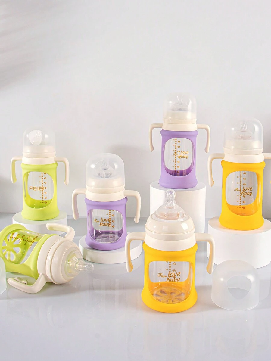 1個帶有矽膠保護套和矽膠奶嘴的嬰兒玻璃奶瓶,適用於0-3個月的寶寶餵養