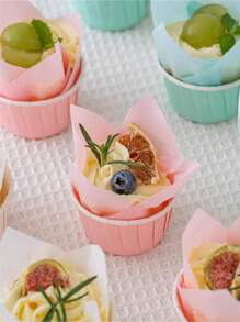 25pcs/Set Pink Muffin Cup Tart Cookie Molds, Cupcake Baking Cups For Cakes And Desserts - Pink - View 3