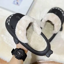 男/情侶加厚保暖拖鞋,防水雪地靴,增厚底運動鞋,時尚防滑半拖鞋,冬季室內鞋 - 黑色 - 查看 5