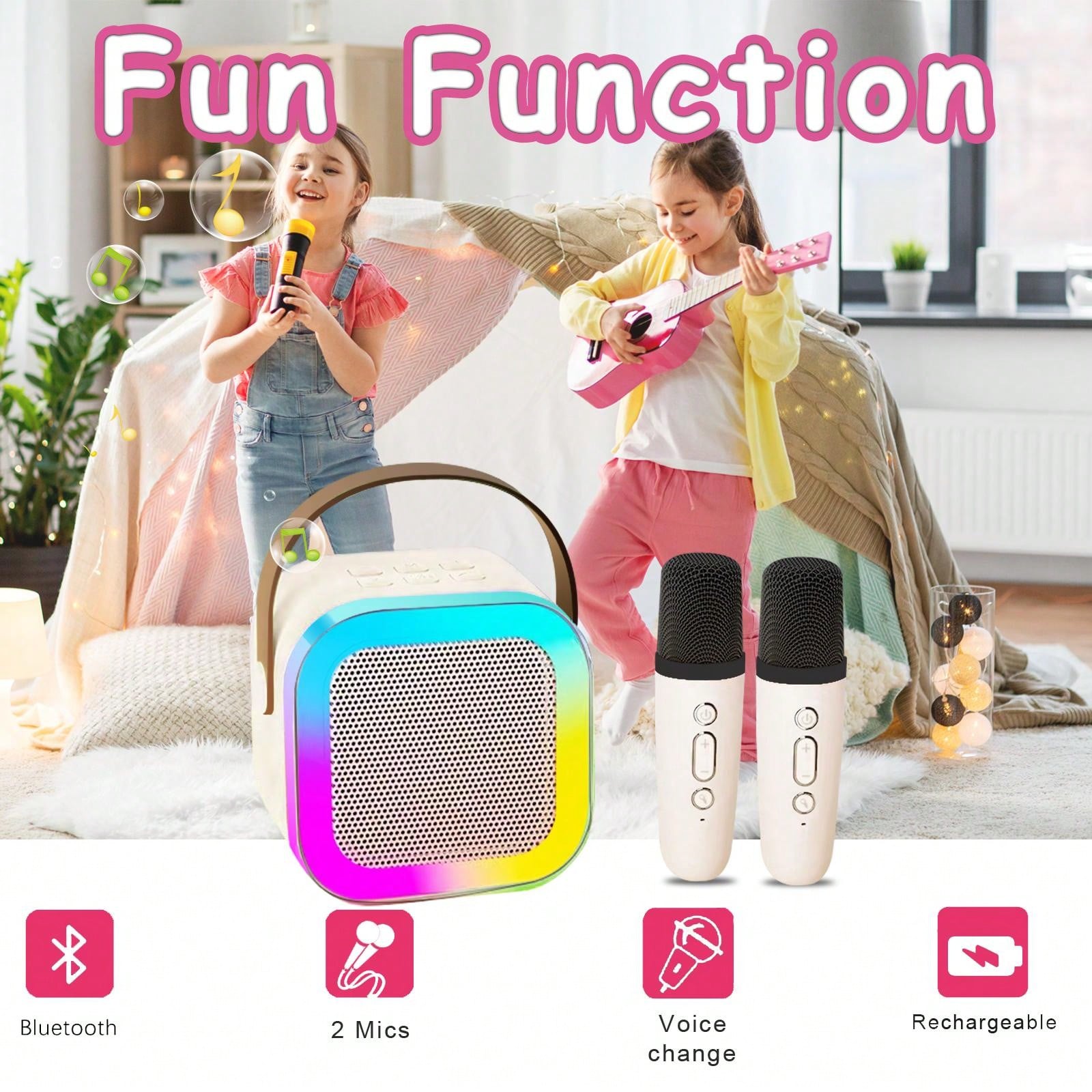 Kids Karaoke Machine: Portable Bluetooth Speaker With 2 Wireless Mics