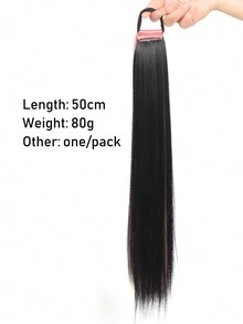 漸層黑粉直鬆馬尾控毛帶拉鬆頭套裝女士熱阻高馬尾假髮 - 彩色 - 查看 2