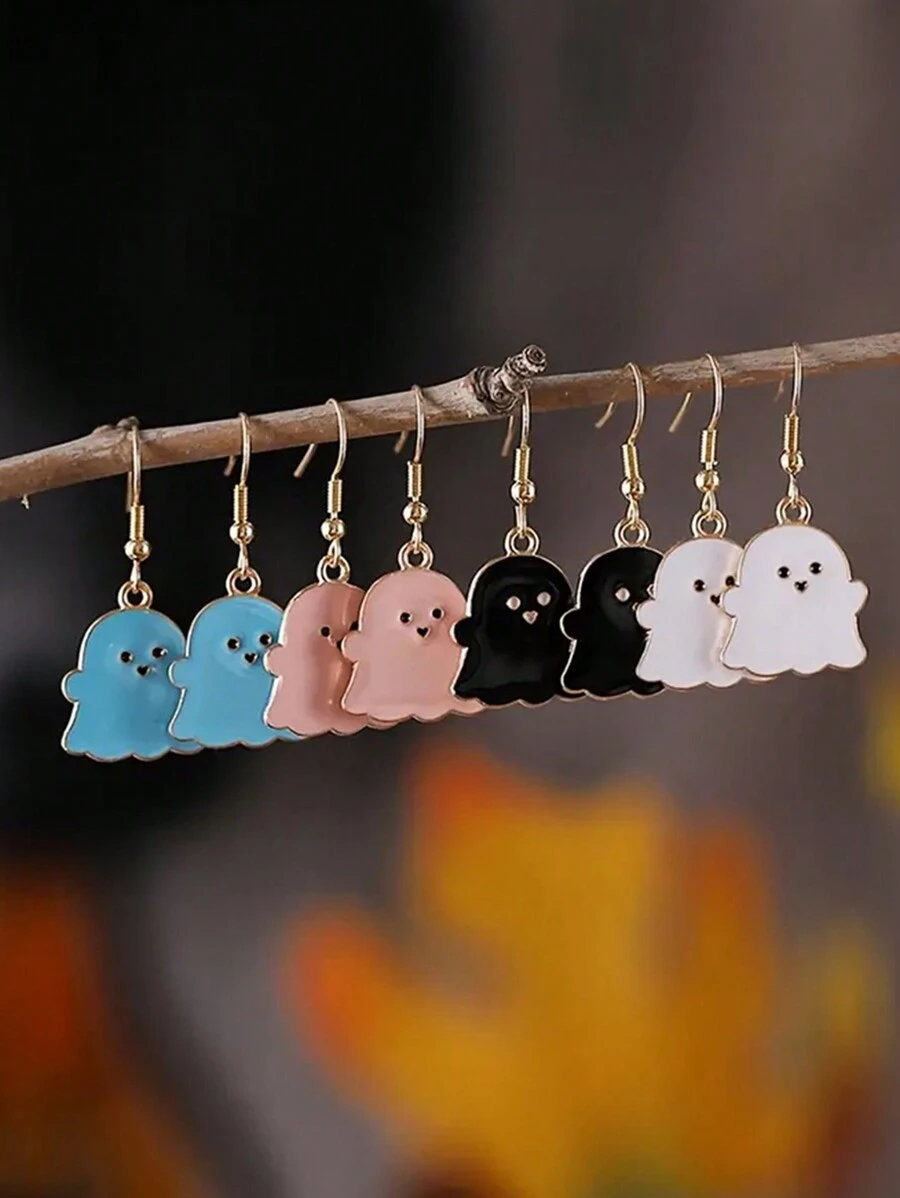 4對可愛卡通幽靈形狀的女性吊墜耳環套裝,非常適合聖誕派對和新年除夕慶祝活動 - 小幽靈 - 查看 1