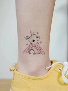 3張/套卡通動物兔子、貓、魚、骨頭、月亮、花、向日葵圖案臨時紋身貼紙 - 黑色 - 查看 4