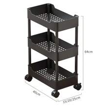 3-Tier Rolling Cart With Slot For Kitchen Narrow Gaps, Vegetable Fruit Shelf On Wheels, Slim Slide Out Storage Tower For Bathroom Laundry Room - Black - View 2