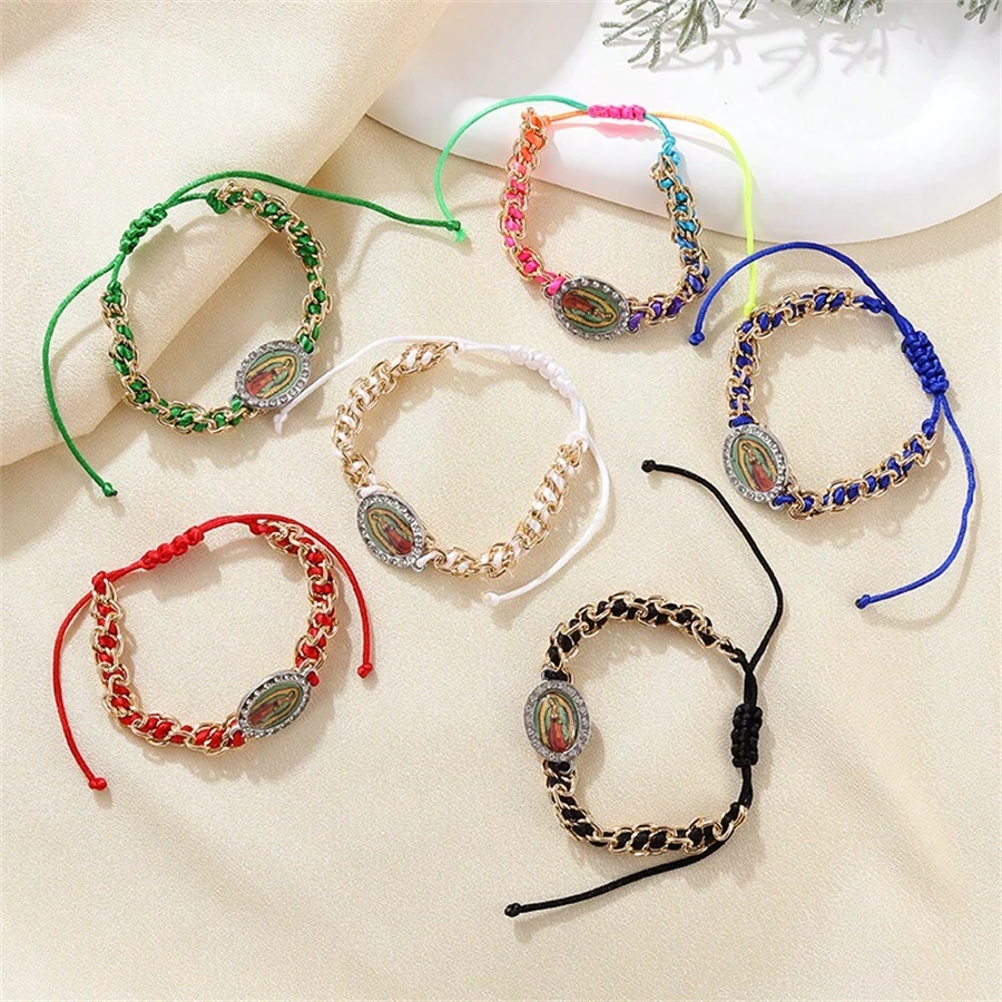 1 Piece Of Hand-Woven Multi-Color Adjustable Colorful Rope Our Lady Bracelet - Black - View 1