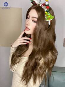 Elegant High-End Lace Wig 13*4*1 T Partial Lace Wig, 24-Inch Long Blackish-Brown Wavy Wig, Synthetic Lace Wig, Party, Music Festival, Festival Gift, Women's Synthetic Heat-Resistant Wig - Rust Brown - View 3