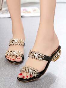 CHICVUE صنادل نسائية جديدة بأسلوب صيفي، مرصعة بالراين الأسود، أنيقة وجذابة، هدايا عيد الحب والكريسماس والشتاء - الأسود - مشاهدة 8