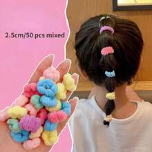 50pcs Candy Color Seamless Kids' Elastic Hair Bands, Mixed Colors Hair Ties & Headbands For Girls - Multicolor - View 1