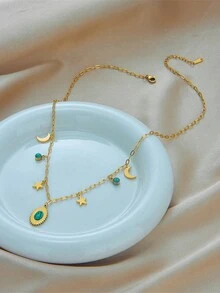 1 條鍍金鈦鋼藍色綠松石配件星月吊墜鏈項鍊 - 彩色 - 查看 3