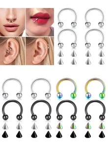 CIZME 4 件马蹄铁环配 8 件替换尖刺 20G 18G 16G 14G 不锈钢鼻中隔马蹄铁环眉毛唇肚脐腹部乳头穿孔环耳轮耳屏耳甲沟耳轮耳环替换尖刺 - 彩色 - 查看 1