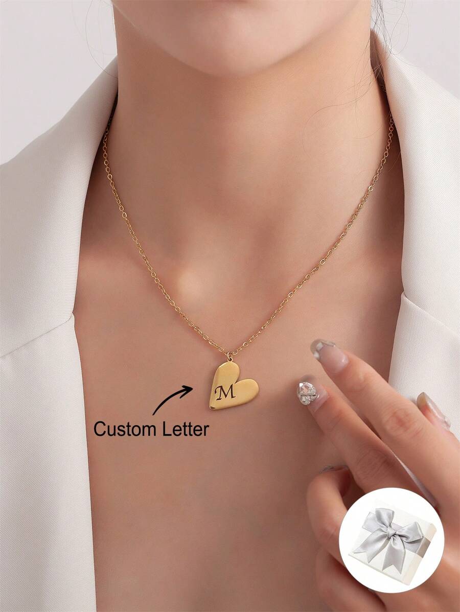 1 Stück personalisierte Initiale Einzelbuchstaben Love Gravur Kette, gravierte Name Kette Anhänger Geschenk für Freundin, Valentinstags Geschenk, Brautjungfer Geschenk, Weihnachtsgeschenk, Muttertags Geschenk, Geschenk für sie - Gold - Übersicht 1