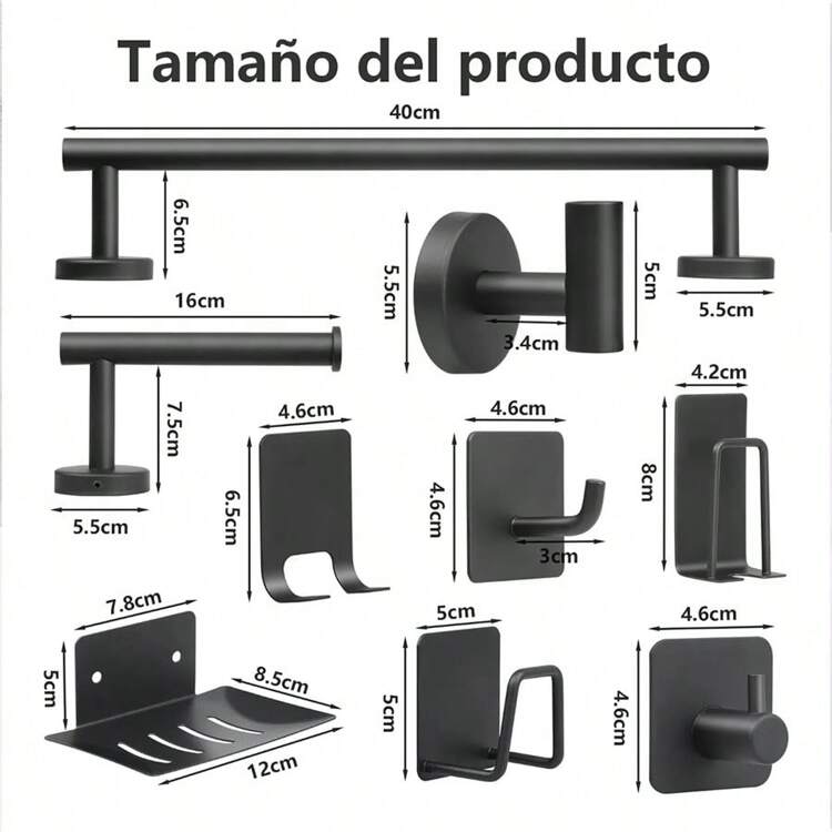 Bathroom Accessories Set Towel Racks 304 Stainless 11 Pieces - Matte Black Finish - View 6