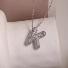 1 PC Silver Color A-Z Balloons Initial Letter Cubic  Pendant Necklace Chunky Personalized Alphabet Necklace For Women Jewelry - Antique Silver - View 20