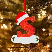 1pc Christmas Initial With Red Hat Letter Decoration, DIY Christmas Tree Hanging Decoration Personalized Pendant Gift - Red - View 2