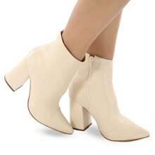 Bota Feminina Salto Médio Grosso Bico Fino Cano Curto Confortável P71