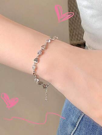 1 件心形水钻装饰手链情人节、妈妈、母亲、母亲节、礼物