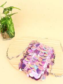 女式閃亮鱗片派對婚禮斜背包 - 紫色 - 查看 3